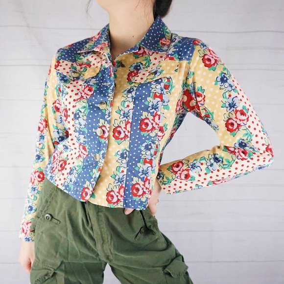 🍓VINTAGE 90s FLORAL PATCHWORK CROPPED SHACKET🍓 - Picture 3 of 4